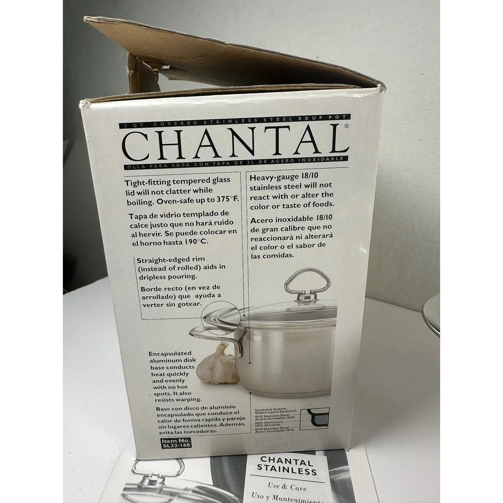 Chantal 2 Qt Stainless Steel Soup Pot SL32-160 w/ Glass Lid - New Other